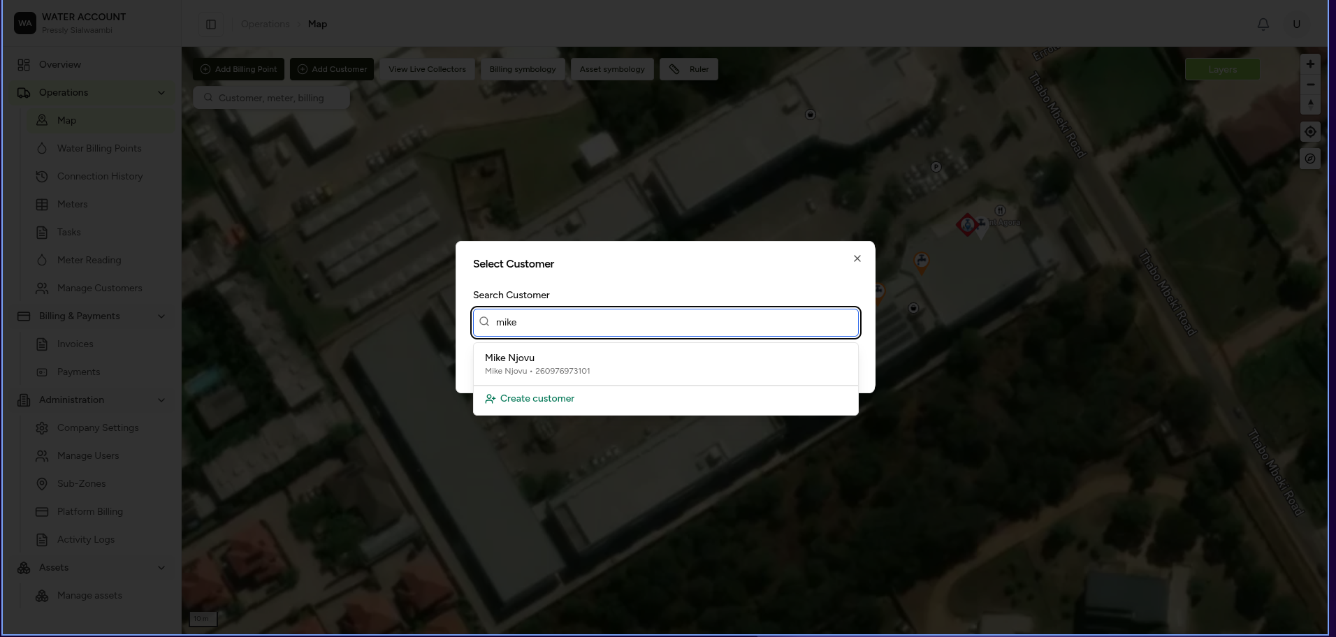 Search and Select Customer