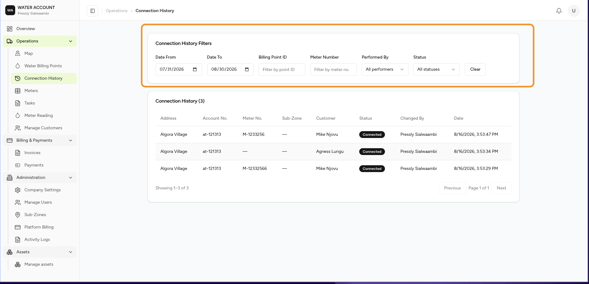 Connection History Layout