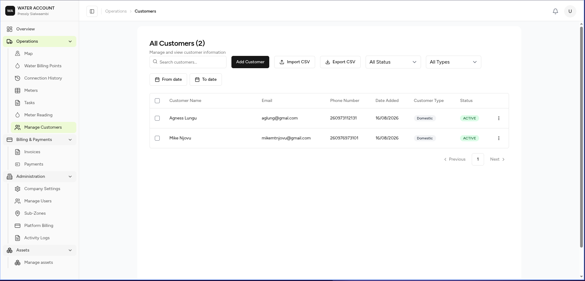 Customers Dashboard