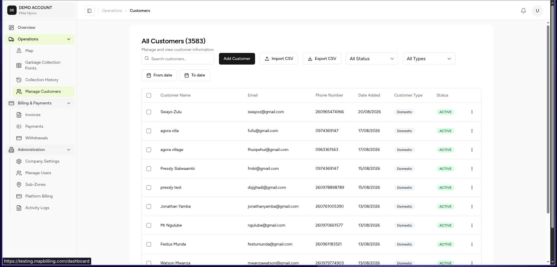 Customers Dashboard