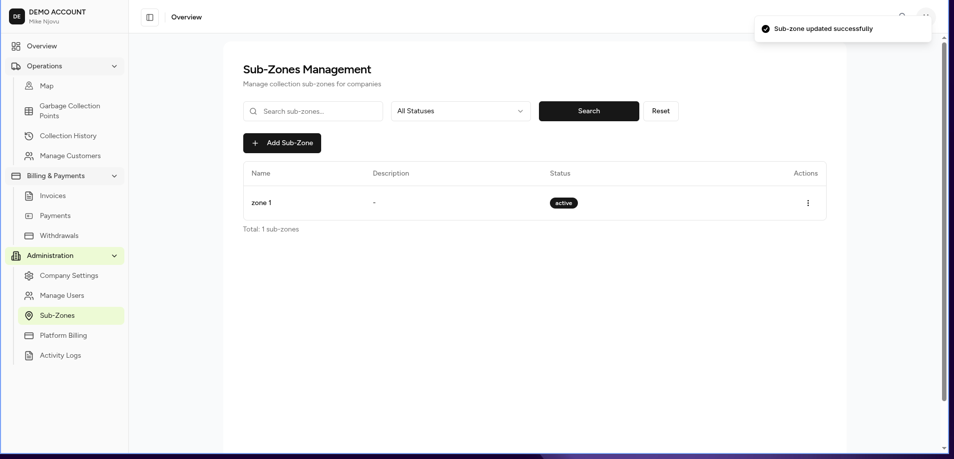 Sub-Zones Management