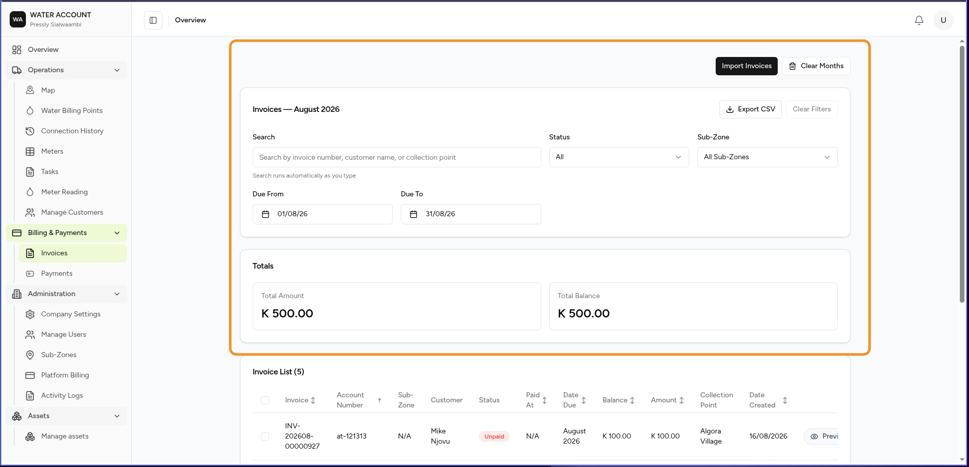 Invoices Layout
