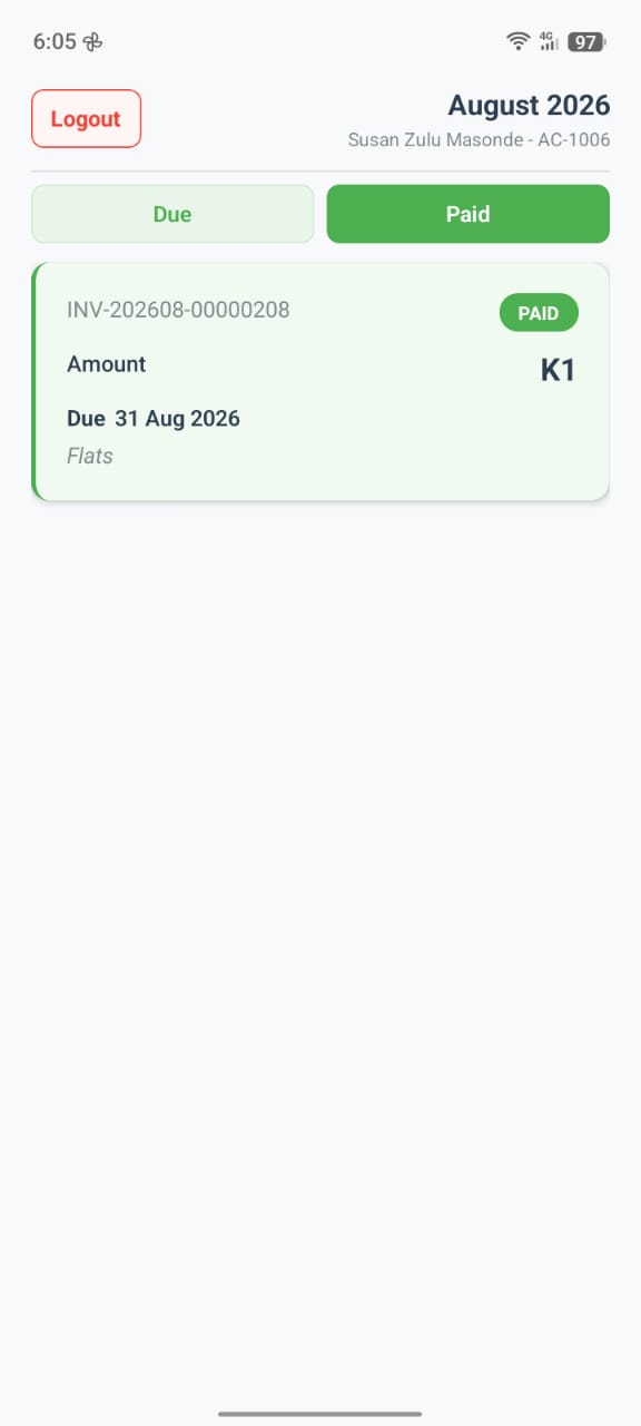 Home screen showing the Paid tab with a settled bill