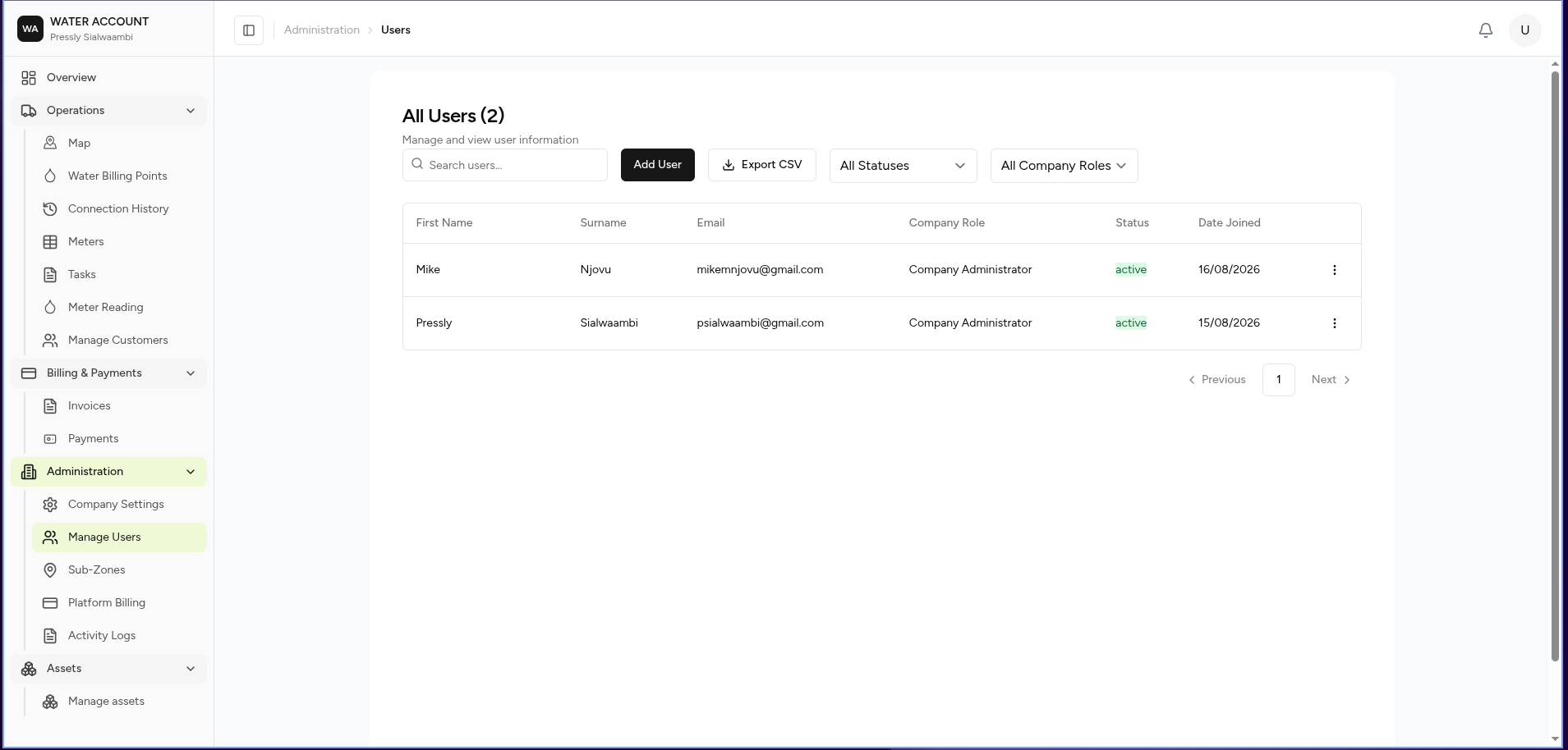 Users Dashboard