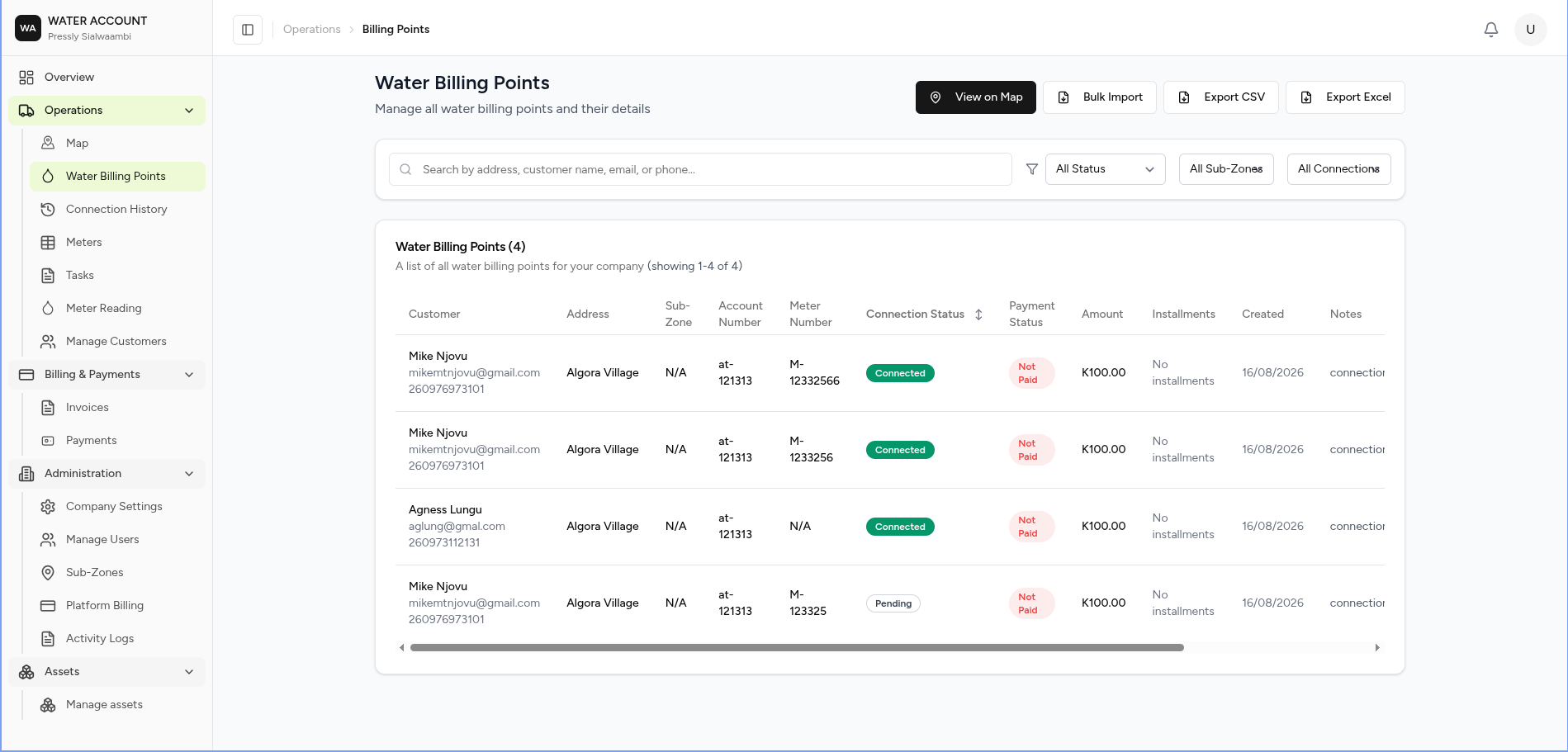 Water Billing Points