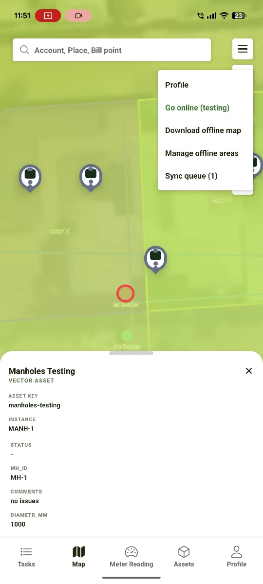 Asset highlighted on the map after selecting View on Map