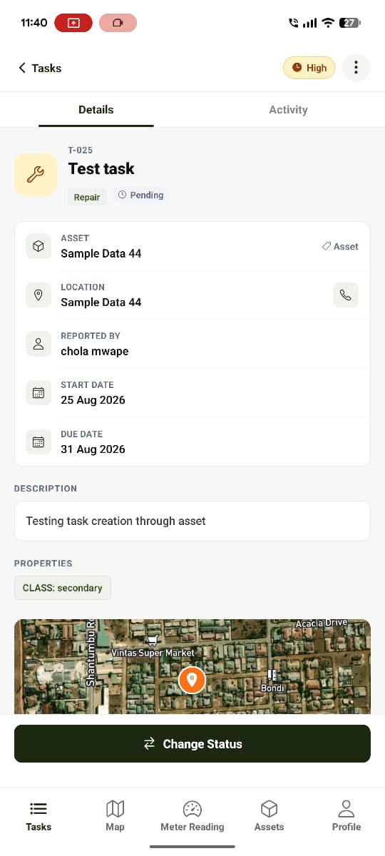 Water Works task detail screen